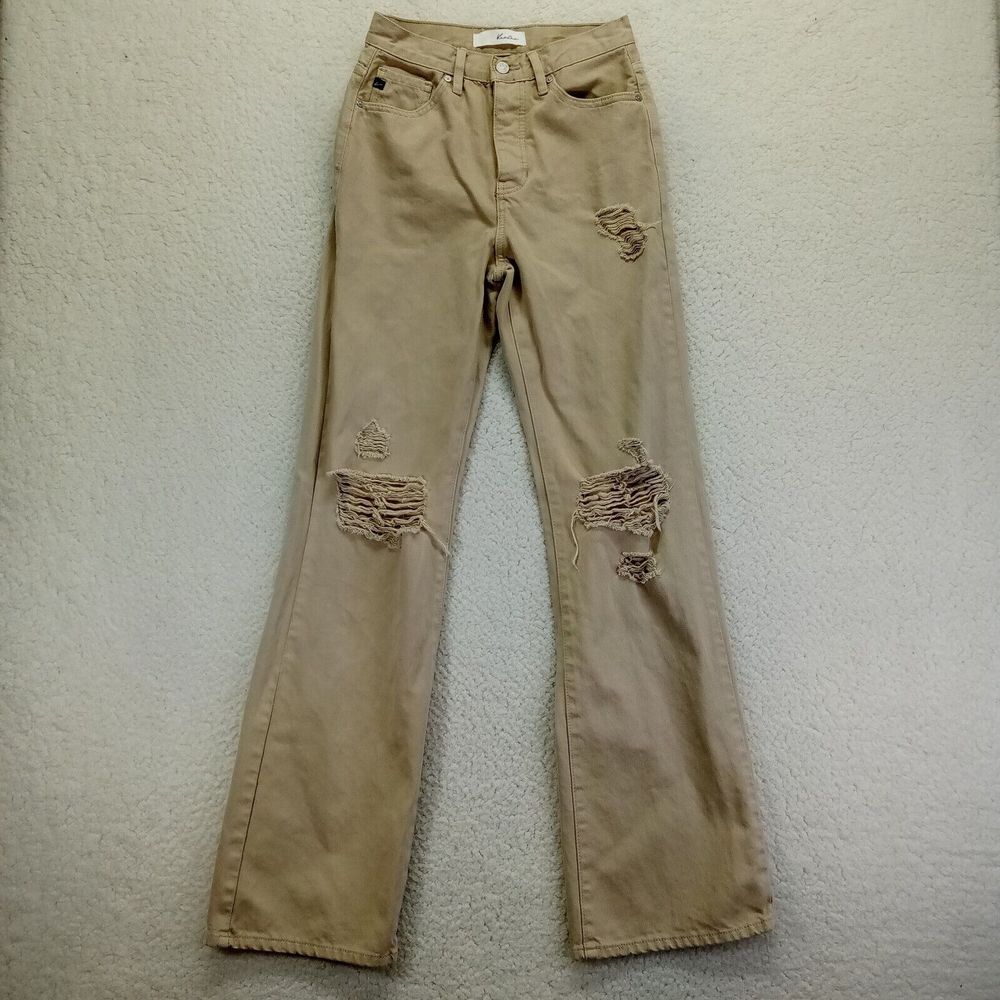 KanCan Montana Jeans Womens 1/24 (27x34) Flare Leg Distressed Taupe High Rise
